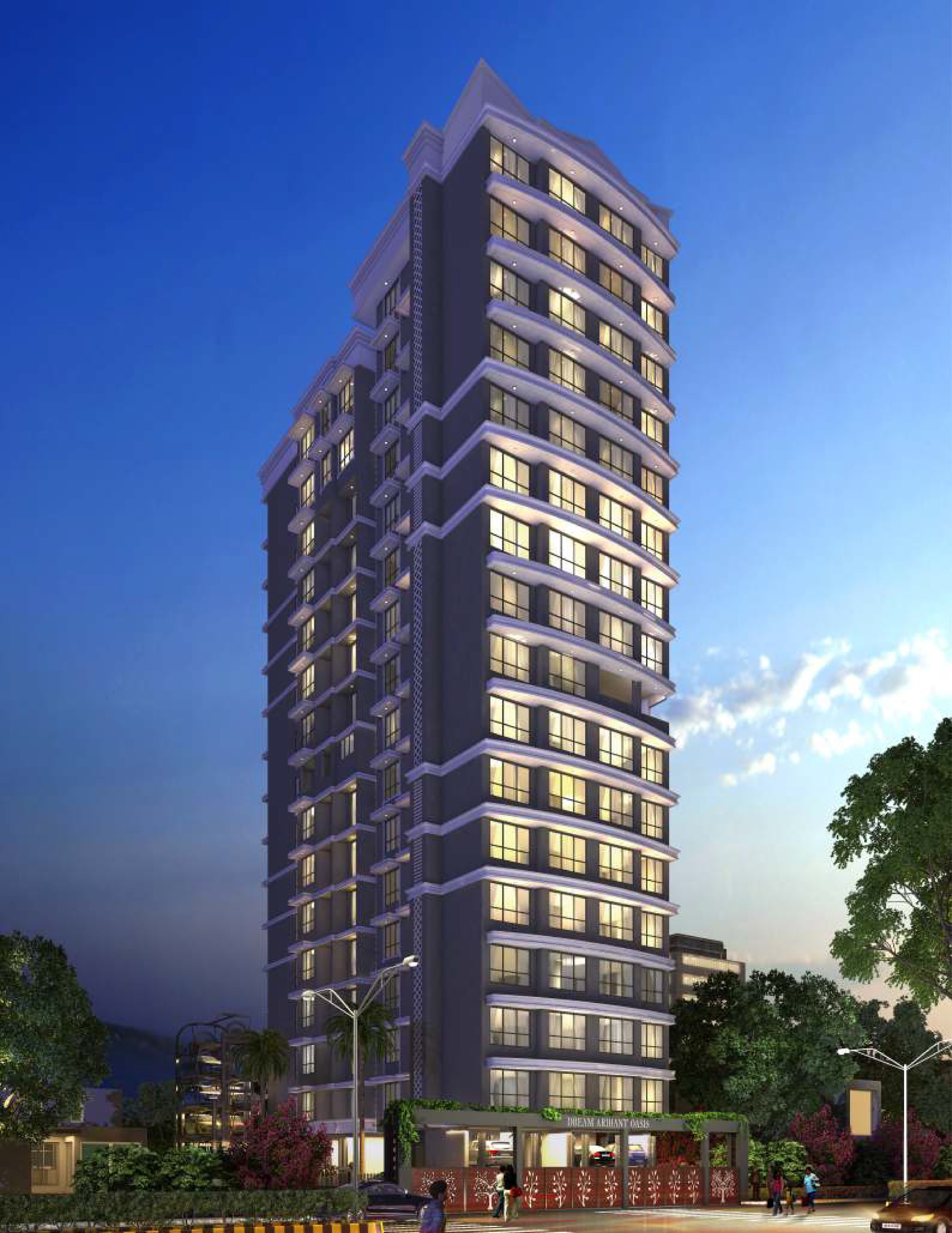 Modern Mumbai high-rise residential tower with greenery